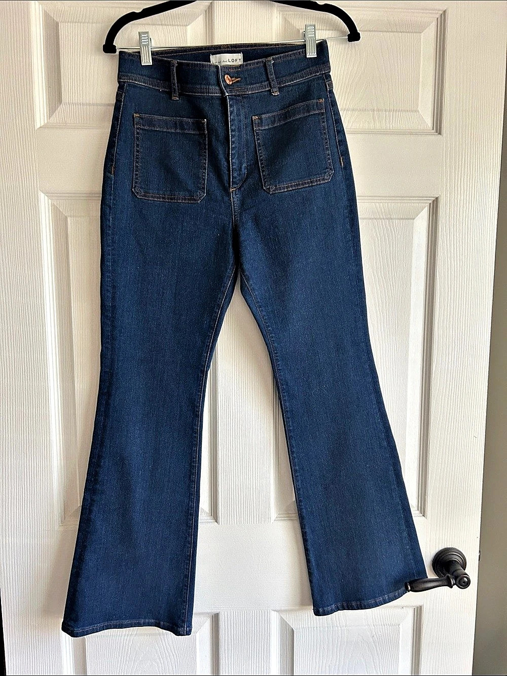 LOFT Rivete Patch Pocket High Rise Slim Flare Jeans Blue